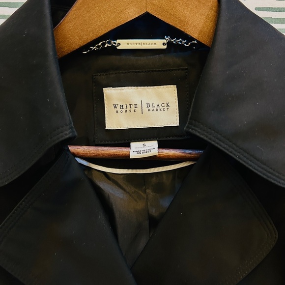 S • White House Black Market Double-Breasted Trench Coat – Black Classic Jacket. - Picture 7 of 12